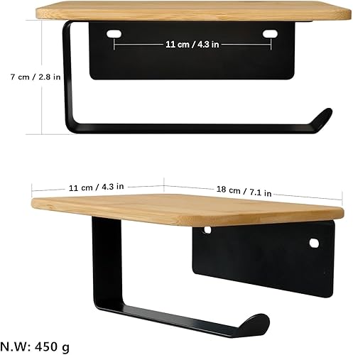 Klopapierhalter Weiß Ohne Bohren Kleben Toilettenpapierhalter Mit Bambus Ablage 2 in 1 Klorollenhalter Mit Bohren WC Papier Halterung - Cheap-Us