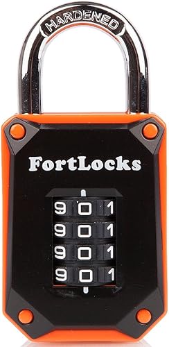 Zahlenschloss | 4-stelliges Vorhängeschloss mit Zahlencode aus Zinklegierung | Spindschloss | Wetterfestes Außenschloss | Schnittfest, hochbelastbar, gehärteter Stahl | 1 Stück, Orange - Cheap-Us