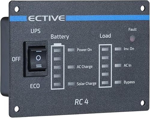 ECTIVE RC4 Wechselrichter Fernbedienung mit Ladestandsanzeige - 3m Kabel, RJ12- Batteriebetrieb, Fehler, Leistungs/Standby, Momentanverbrauch- Anzeige, EIN-/Aus-Schalter - Cheap-Us