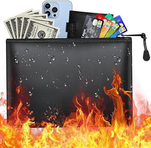 Feuerfester Geldbeutel mit Reißverschluss (20,5 x 13,5 cm), wasserdichter, feuerfester Geldbeutel zum Schutz von Bargeld, Schmuck, Reisepässen und wichtigen Papieren - Cheap-Us
