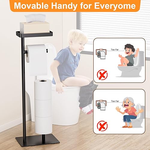 Toilettenpapierhalter Stehend Schwarz, FUNPALA Edelstahl Freistehend Klopapierhalter Stehend, Toilettenpapierständer Toilettenpapier Aufbewahrung mit Ablage und Ersatzrollenhalter - Cheap-Us