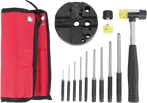Qeunrtiy Roll Pin Punch Set mit Aufbewahrungstasche, Schmiedestanze zum Entfernen Von Reparaturwerkzeugen, mit Bankblock-Splintentreibern und Hammer - Cheap-Us