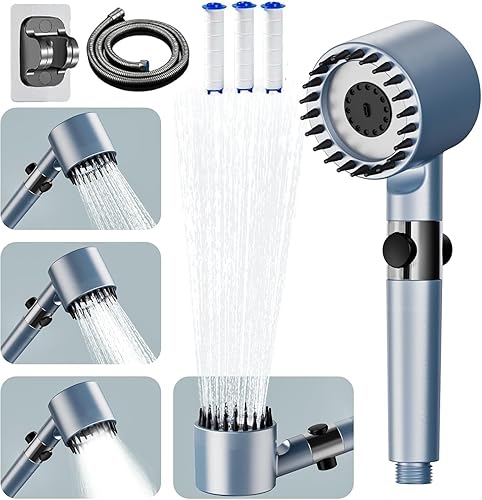 ButterFox Duschkopf mit Filter, Hochdruck Handbrause mit Schlauch, 4 Strahlarten Duschkopf Wassersparend mit Filtration in 15 Schichten, Duschbrause mit Verstellbarer für Erwachsene Kinder Haustiere - Cheap-Us