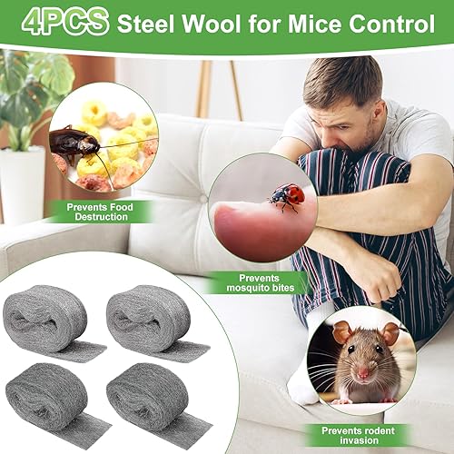 4 Stück Stahlwolle, Stahlwolle Fein 0000 Feinreinigung Draht Stahlwolle Metall Polieren Stahl Wolle Steel Wool Fein Wiederverwendbar Stahl Wolle Effektive Barriere Gegen Nagetiere(ca.3M) - Cheap-Us