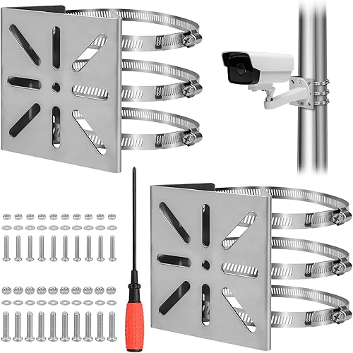 2 Stück Masthalterung Universal Halterung für Überwachungskamera, Masthalterung Kamera Edelstahl Außen, 6 Schlaufen Universelle Vertikale Masthalterung Halterung für Ring Kamera IP-Kamera CCTV-Kamera - Cheap-Us