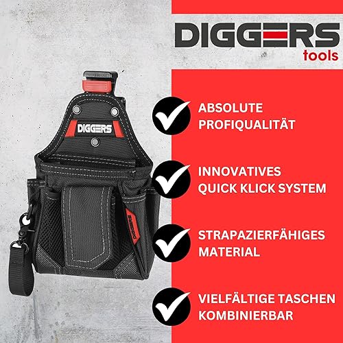 Diggers Tools - Werkzeuggürtel Herren [ Profi Quick Klick System ] - Flexibel Kombinierbare Werkzeugtasche Gürtel - Hochwertige Gürteltasche Werkzeug für Elektriker, Dachdecker & Zimmerer - Cheap-Us