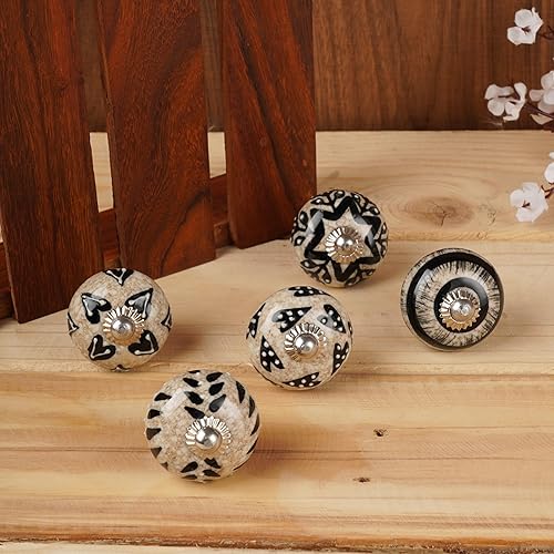 Ajuny Vintage Set mit 20 weißen Keramik Türknöpfen für Kommode, Schublade, Kleiderschrank, Schrank, massiver Schrank, handgefertigt, bedruckt, Zugknopf, moderne Küche, Schlafzimmer und Badezimmer - Cheap-Us