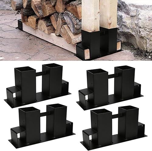 Duisrech Holzstapelhilfe, 4X Holzlager Verstellbarer Lagerregal Holzstapelhalter,Stabile Brennholz Stapelhilfe aus Feuerverzinkt, Holzstapelhalter,Kaminholz für innen und außen - Cheap-Us