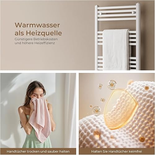 S'AFIELINA Badheizkörper 1600x500 mm Handtuchheizkörper Mittelanschluss Handtuchwärmer Heizkörper für bad 654 Watt, Weiß - Cheap-Us