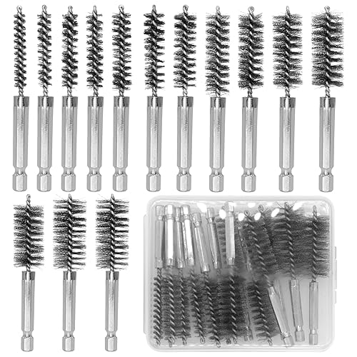 ZHIYUQL 14 Stück Drahtbürste Bohrmaschine, Heizkesselbürste Edelstahl Kesselbürste mit Sechskantstange 1/4 Zylinderbürste für Polier Schleifen Schlagbohrmaschinen, 8-25mm - Cheap-Us