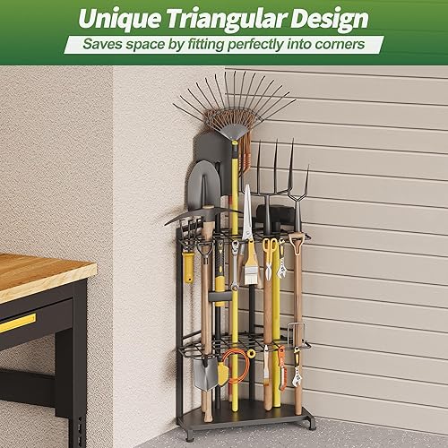 Sttoraboks Garten Werkzeug Organizer, Garten Werkzeug Turm Gestell für Garage Organisation und Lagerung, bis zu 35 langstielige Werkzeuge, Heavy Duty Stahl Gartengerät Stand für Schuppen, Draußen - Cheap-Us