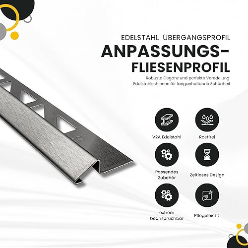 Anpassungsprofil Edelstahl Übergang Fliesenleiste Profil Schiene V2A L250cm H12mm gebürstet - Cheap-Us