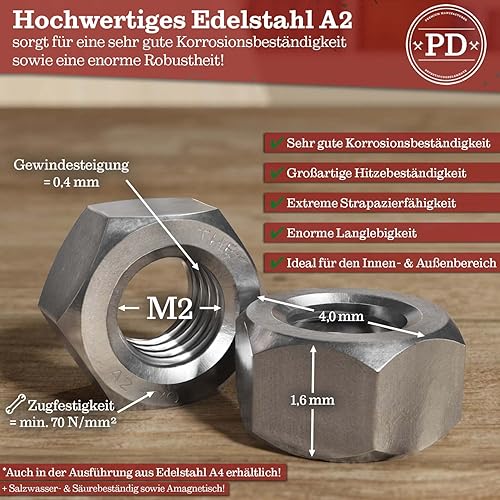 PD® Muttern M12 (DIN 934 / ISO 4032) | Hochwertige A2 V2A Edelstahl Sechskantmuttern | Hex Nut Edelstahlmutter für Schrauben, Gewindebolzen & Gewindestangen | 12 Stück - Cheap-Us