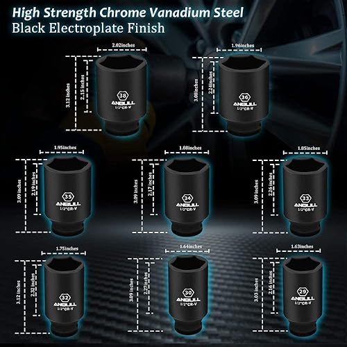 Anbull Schlagschrauber Nüsse Set,1/2 Zoll 9-teilig Impact Socket Set,29mm-38mm Antrieb Sechskant Nüsse,CR-V Material - Cheap-Us