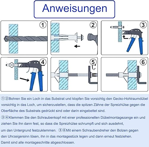 Lakada Hohlraumdübel Metall verzinkt Hohlwanddübel M8 x 65mm für Befestigungen in Plattenbaustoffen, 25 Stück Hohlraum Metalldübel Spreizdübel - Cheap-Us