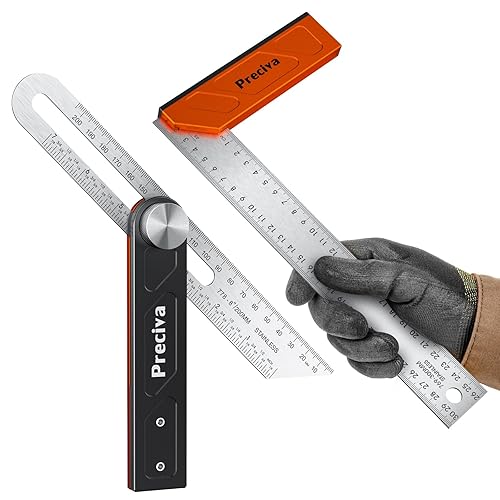Preciva Winkelwinkel 300 mm und T-Fase 200 mm Set, verstellbarer Mehrzweckwinkel, Zimmermannswinkel, Schreinerwinkel,2-teilige Eckfase mit Aluminiumgriff - Cheap-Us