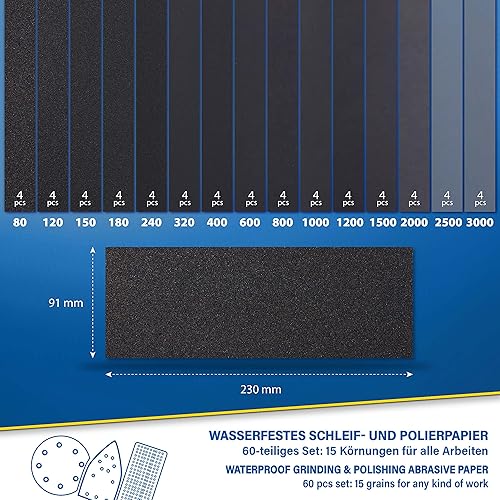 S&R 80-tlg. Schleifpapiersatz mit Handschleifer: Schleif-Papier und Schleif-Blätter für Metall, Holz, Plastik und Trockenbau – Körnungen P40-P400 für Grob- und Feinschliff - Cheap-Us