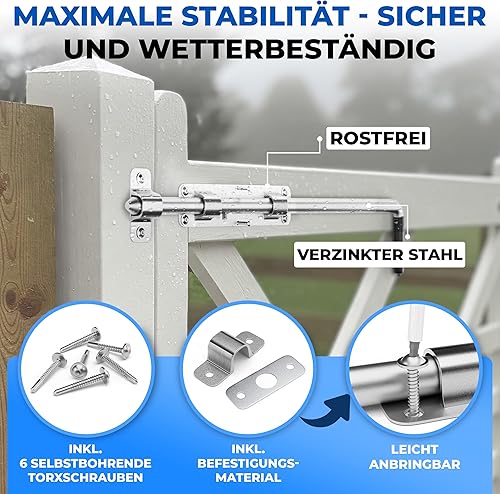 Torfix® Bolzenriegel Riegel robuster Torriegel Schlossriegel 420 mm Türriegel zur sicheren Verriegelung Bodenschieber Torschlossriegel 6x selbstbohrender Torx-Schrauben für Tore und Türen - Cheap-Us