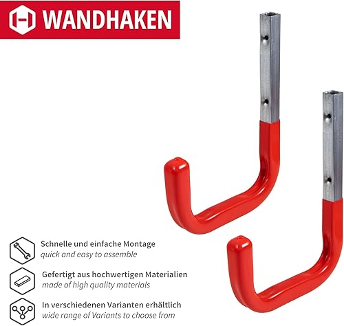 Gedotec Garagen-Haken Metall verzinkt | 2 Stück Befestigungshaken mit Gummierung | 150 x 210 mm Allzweckhaken | Metall-Haken Schwerlast | Wandhaken zum Schrauben | Gerätehaken für die Wand-Montage - Cheap-Us