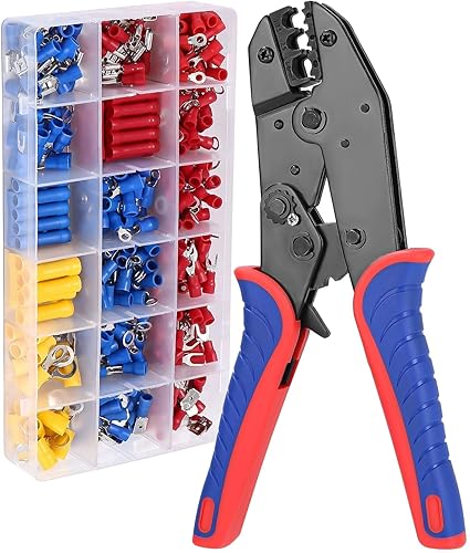 Crimpzange Kabelschuhe Set für 0,5-6mm²Kabelschuhzange mit 400 Stück Kabelschuhen Crimpzange mit Ratschenfunktion Kabelschuh für Zange Haushaltsgeräte DIY Verbindung, Fahrzeug Schaltung Wartung - Cheap-Us