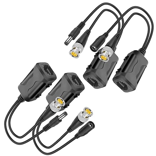 MEIRIYFA Passive Video Balun mit Stromanschluss und RJ45 Datentransmitter BNC Twisted Pair, 8MP Passive HD BNC Video Power Balun Transceiver Transmitter für CCTV Sicherheitssystem (2 Paare) - Cheap-Us