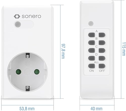 Sonero Satz Funksteckdosen, 2 x Funksteckdose und 1 x Funkfernbedienung, 1100 Watt, maximale Reichweite 30 m, Innenbereich, weiß (deutsche Version) - Cheap-Us