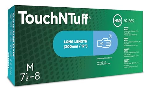 Ansell TouchNTuff 92-600,Nitril- Einmalhandschuhe, Einweghandschuhe für Lebensmittel, Chemikalienschutzhandschuhe mit hohem Schutz, Latexfreie Handschuhe, Grüne Nitrilhandschuhe, 100 Stück, Gr. L - Cheap-Us