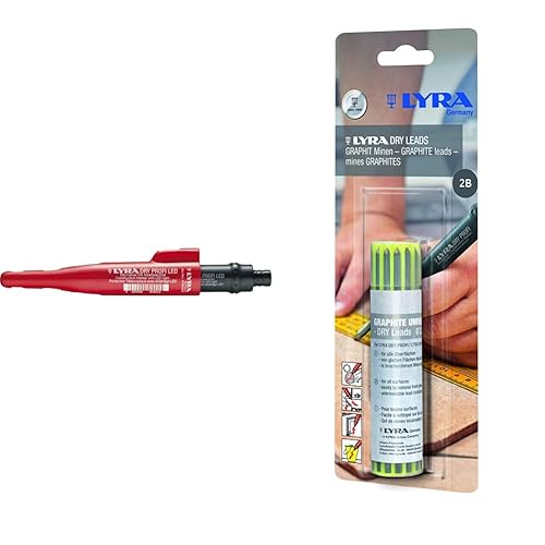 Lyra L4494302 LYRA DRY PROFI LED Tieflochmarker mit LED - Leuchte, Baumarker, inkl. Spitzer und Clip, Universal-Graphit-Mine in 2B & L4498003 Leads Blister Dry Ersatzminen Graphit 2B 10 Stück, Farbe - Cheap-Us