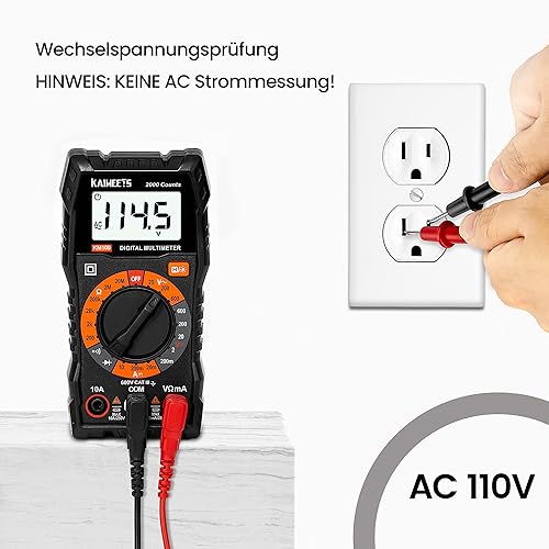 KAIWEETS Digital Multimeter KM100, Spannungsmesser für AC/DC Spannung, DC Strom, Durchgang, Widerstand, Diode (mit Messleitungen) - Cheap-Us