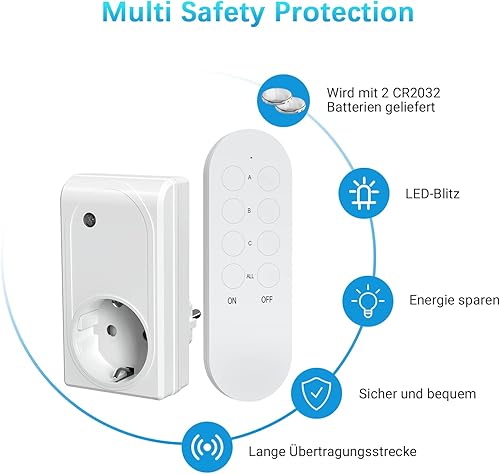 SURNICE Funksteckdosen mit Fernbedienung, 2000W Steckdose Fernbedienung, 80m Reichweite Funkschalter set 3+1, Funkschalt Selbstlern-Funktion für Feiertagsdeko, Programmierbar und Erweiterbar - Cheap-Us