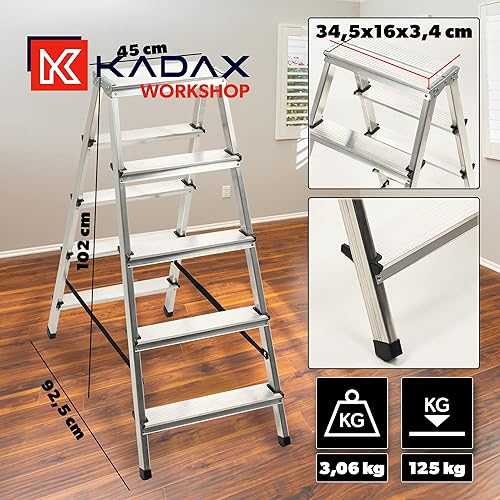 KADAX Haushaltsleiter, Trittleiter in 5 Versionen, Klapptritt mit Tragfähigkeit bis 125kg, Klappbare Beidseitige Mehrzweckleiter, Aluleiter mit rutschfesten Füßen (5 Stufen) - Cheap-Us