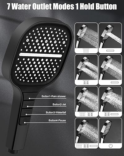 Duschkopf Wassersparend mit Stopptaste, Duschkopf Regendusche mit 7 Strahlarten, Handbrause, Sparduschkopf, Regendusche Duschkopf Druckerhöhend, Gross Duschbrause, Shower Head Chromoberfläche - Cheap-Us