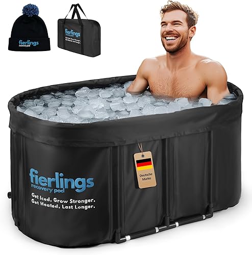 fierlings Premium 120 cm ovales Eisbad, Mobile Faltbare Badewanne mit 5 Isolierschichten und 3-lagigem Deckel, Eisfass für Innen und Außen, Eistonne Outdoor, Eisbaden Tonne, Ice Bath Komplettset - Cheap-Us