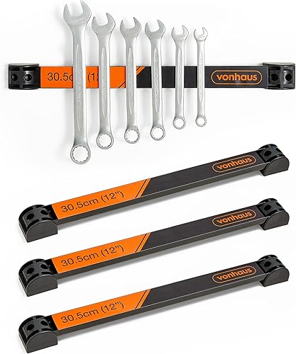 VonHaus 4 Stck 30,5 cm Magnetische Werkzeug Wandhalterung – Robuste Magnetleiste für Werkzeugwand – Magnetleiste Werkzeug Set für Schraubenschlüssel- und Schraubenzieher - 1.8 kg Kapazität - Cheap-Us