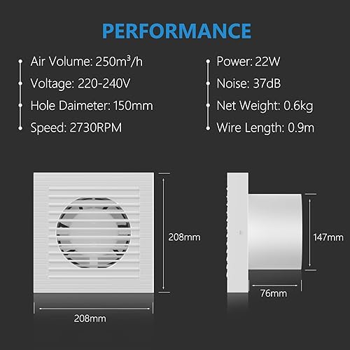 Hon&Guan 100mm Badlüfter, 80m³/h Abluftventilator mit EU-Stecker, Regelbar Leise Ventilator, für Badezimmer, Küche, Wohnzimmer, Schlafzimmer, Decke, Weiß - Cheap-Us