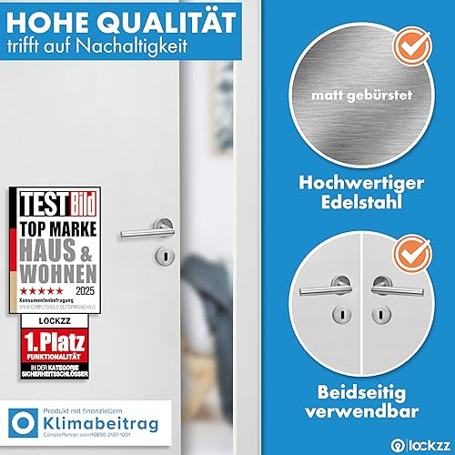 lockzz Türgriff Drückergarnitur Würzburg, Edelstahl matt gebürstet, Türbeschlag für Badezimmertüren, Rund-Rosette, L-Form, WC - Badezimmer - Cheap-Us