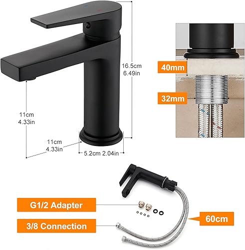 PORUGE Waschtischmischer, Klassischer Einhebelmischer, Massiv Messing, Universalanschluss, Verchromte Badarmatur mit Warm/Kaltwasser, Kratzfeste Waschtisch Armatur für Einlochspüle (Silber) - Cheap-Us
