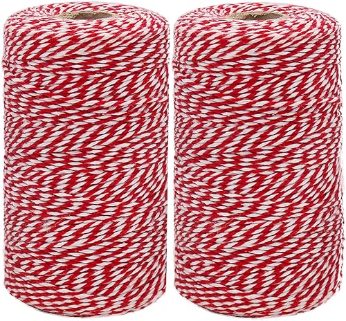 HRX Package Küchengarn, 400M Baumwollgarn Rot Weiß Kordel für Weihnachten Geschenke Dekoband Paketschnur, DIY Bastelschnur, Metzgergarn Bäckergarn Bratenschnur - Cheap-Us