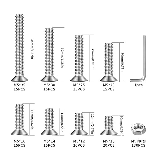 260 Stück M5 Schrauben Set, Senkkopfschrauben Muttern Set, Innensechskantschrauben und Muttern Set, Edelstahl Maschinenschrauben Set, Zylinderschrauben mit Muttern Sortiment Kit, Gewindeschrauben (M5) - Cheap-Us