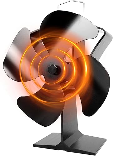 TOMERSUN Ofenventilator mit 4 Flügeln, wärmebetriebener Holz-/Holzbrenner-Ventilator, umweltfreundlich, Wärmezirkulation für Holz/Holzbrenner/Kamin - Cheap-Us