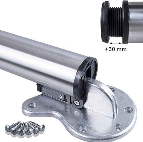 Stahlia Tischbein klappbar 710mm EDELSTAHL Ø50mm höhenverstellbare Tischbeine Möbelfuß Tischfuß Verstellfuß für Klapptische inkl. Befestigungsmaterial - Cheap-Us