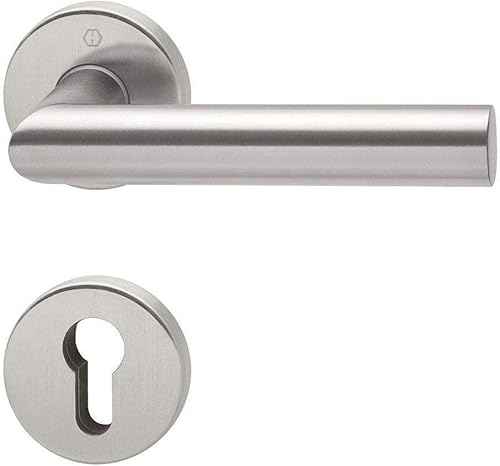 HOPPE Türgriff (Rosette) Amsterdam, Edelstahl matt für Innen, Türgriff-Garnitur, Profilzylinder - Cheap-Us