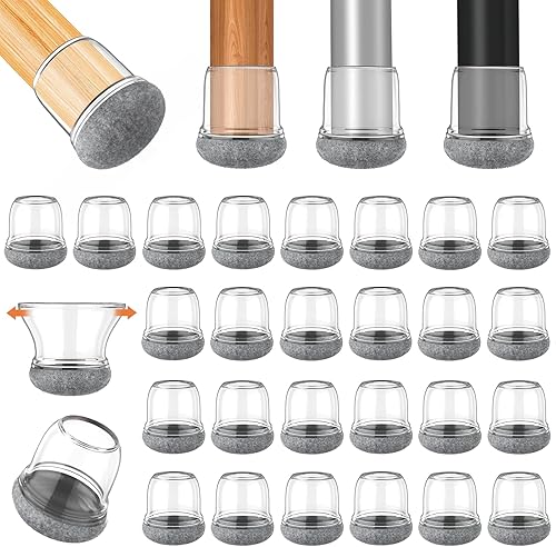 ONEBOOM Stuhlbeinkappen Rund 32 Stück,Schutzkappen für Stuhlbeine,Transparente Stuhlbeinschoner mit Filz,Filzgleiter, Stuhlbeinkappen Schräge Stuhlbeine für Hartholzböden,Laminat (klein (12-20mm)) - Cheap-Us