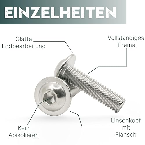 Schrauben M6, 20 Stück Linsenkopfschrauben Edelstahlschrauben M6 x 25mm A2 V2A 304 Rostfrei, MeHurr Innensechskant(ISK) Schrauben mit Flansch, Maschinenschrauben ISO7380-2, Schraube Vollgewinde - Cheap-Us