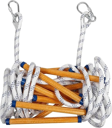 Feuerleiter, 6m Strickleiter, Rettungsleiter 200kg Tragfähigkeit, 40cm Pedal Abstand Feuerfeste mit Haken, Tragbare Kletter-Rettungs Seilleiter, Feuerleitern Rettungsleiter Rettungsseil - Cheap-Us