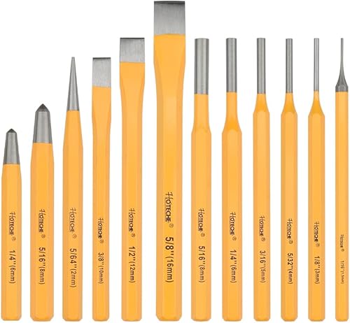 HOTECHE 12-teiliges Durchschlag- und Splintentreiber-Set, aus 40CRV-Stahl, in gelber Farbe, mit schwarzer Kunststoffbox - Cheap-Us