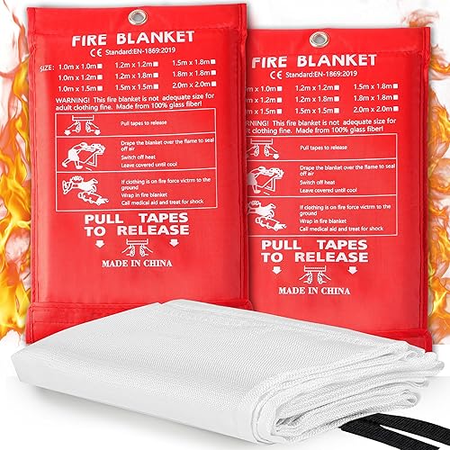 Hosuni 2 Stück Feuerlöschdecke, Löschdecke Küche Fettbrand 100 x 100 cm, Brandschutzdecke DIN EN 1869:2019 für Versehentliches Sicherheitsdesign für Küche, Kamin, Grill, Auto, Camping - Cheap-Us