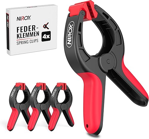 Nirox 4er Set Federklemmen - Klemmzwingen mit großer Spannweite - Hohe Spannkraft der Federzwingen - Leimzwingen mit beweglichen und geriffelten Klemmbacken - Einhandzwingen Schwarz - Cheap-Us
