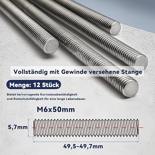 Dayalo 12 Stück M8 Gewindestangen, Gewindestange M8 x 60 mm, Edelstahl A2 V2A, Vollgewinde, DIN 976 - Cheap-Us