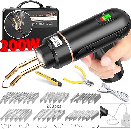 200W Kunststoff Schweißgerät Reparaturset: 5000mAh USB Wiederaufladbare Plastik Schweißgerät mit 1200 PCS Heißhefter Kabellos Kunststoff Schweißen für Auto Stoßstangen Armaturenbrett - Cheap-Us